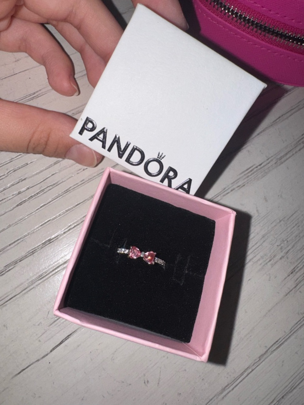 Pandora Pink Bow Ring with Silver Band